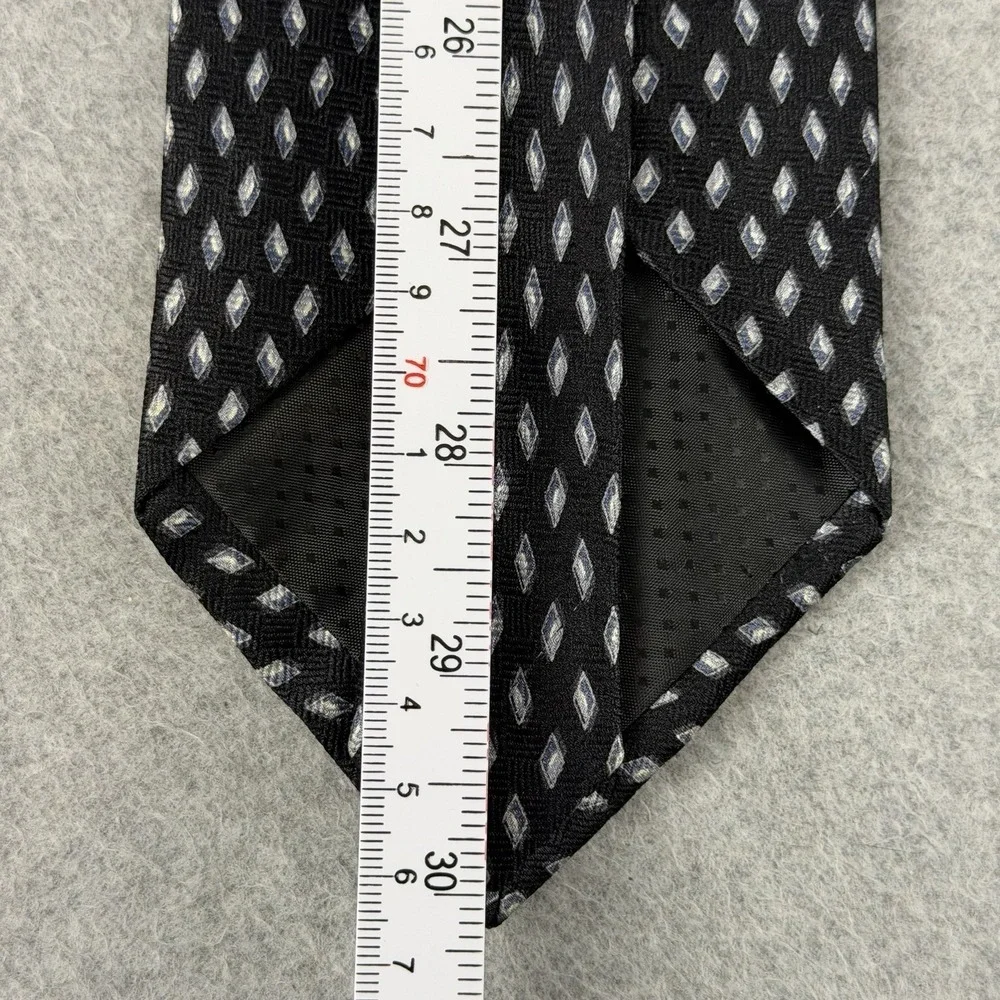 Vintage Bill Blass Black Silver Diamond 100% Silk Necktie Mens 60x3.75